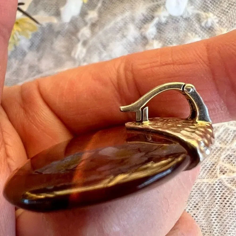 Vintage Whitney Kelly Large Red Tiger Eye & Sterling Pendant Necklace